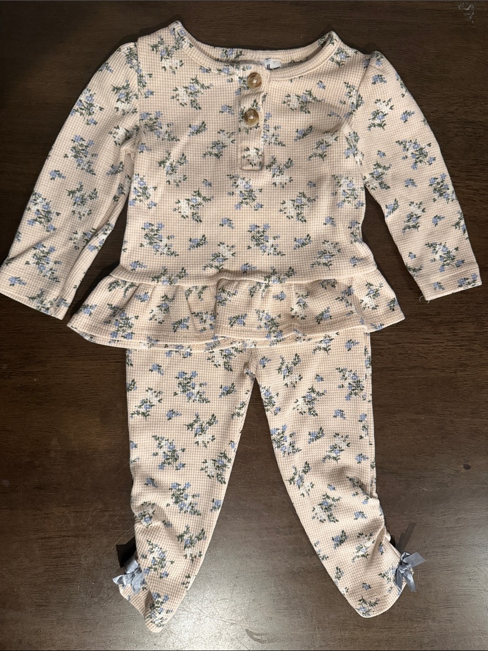 Girls Cream Floral Ruffle Set 12months - Picture 4 of 6